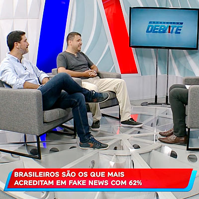 Everton Vianna (Vertão), criador de conteúdo de tecnologia, em debate na TV Aparecida sobre fake news e responsabilidade na internet
